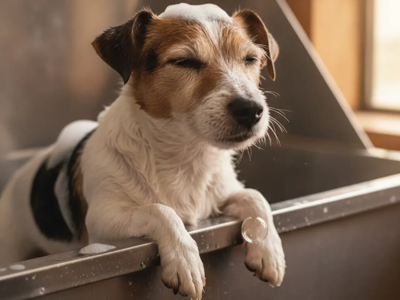 Close de um cachorro pequeno da raca jac