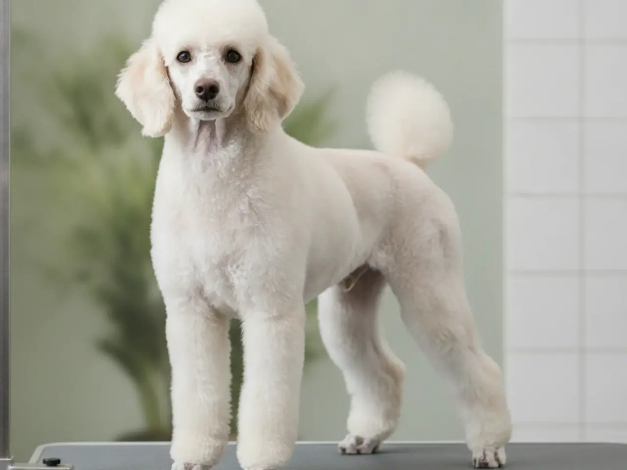 Cachorro poodle com tosa completa e pelo