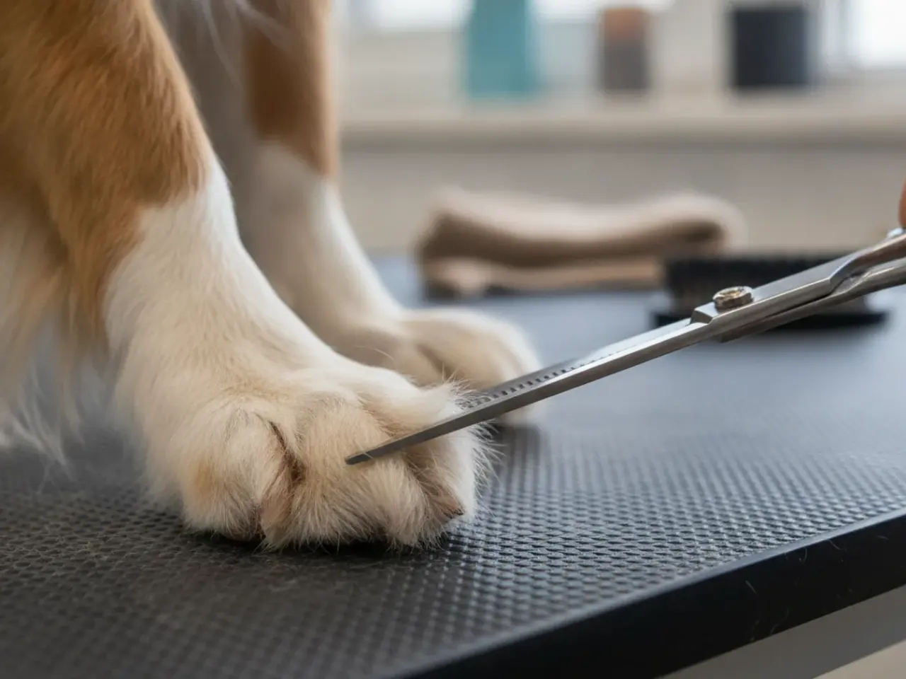 Close nas patas de um cachorro mostrando